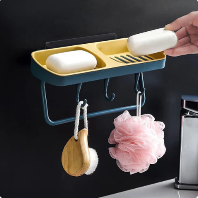 porte-savon-mural-jaune-bleu-sans-percage-double-compartiment-rangement-multifonction-salle-de-bain-cuisine