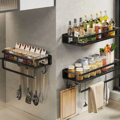 etagere-epices-aluminium-gris-porte-serviette-5 crochets-rangement-pour-accessoires-de-cuisine-salle-de-bain-gain-espace-multifonctionnel-50 cm