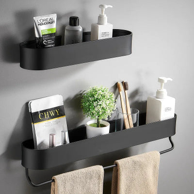 etagere-murale-metal-noire-aluminium-salle-de-bain-cuisine-impermeable-douche-porte-serviette- 30 cm