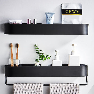etagere-murale-metal-noire-aluminium-salle-de-bain-cuisine-impermeable-douche-porte-serviette-50 cm avec bar